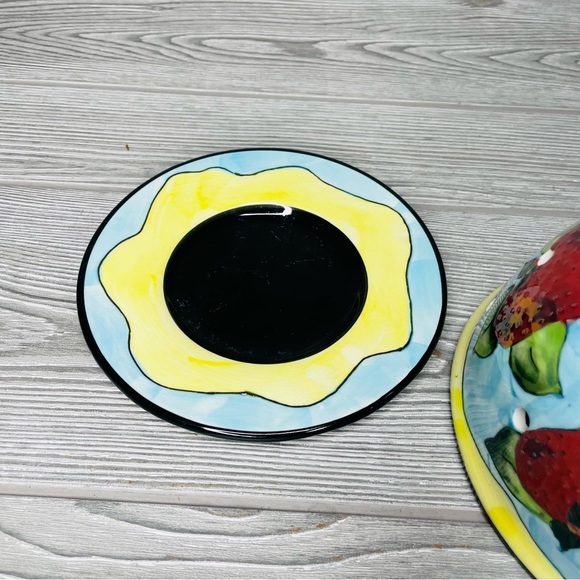 Strawberry Colander Bowl with Plate Saucer Denise Ford Ganz Ceramic Whimsical - Picture 5 of 7